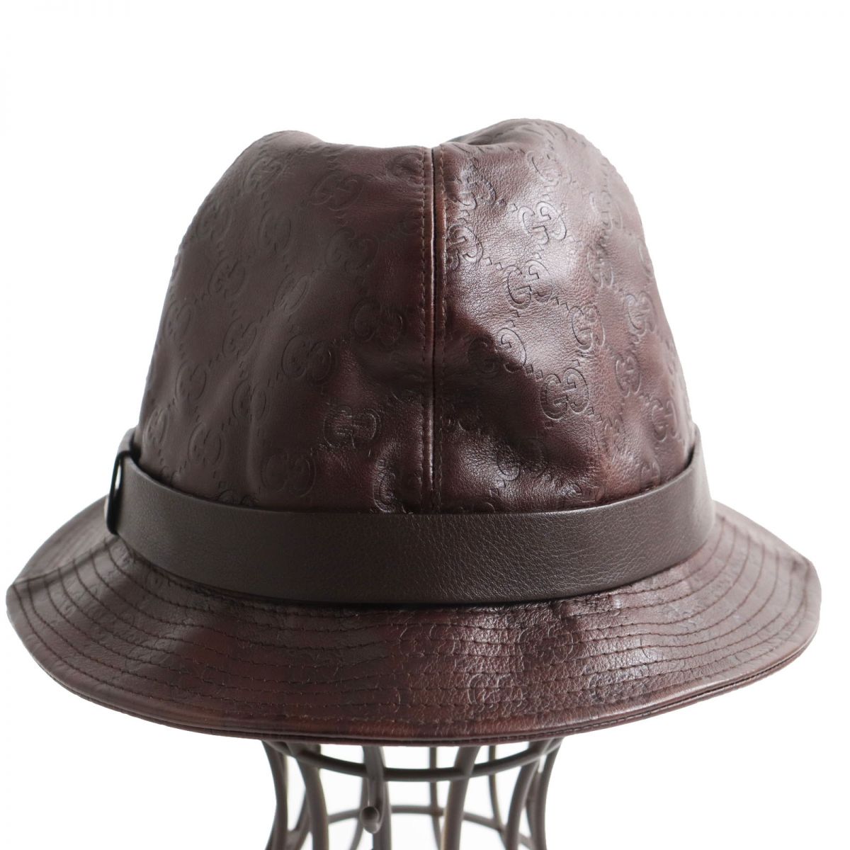 Luxury Gucci Trending 2025 Leather GG Pattern Fedora Hat Brown S