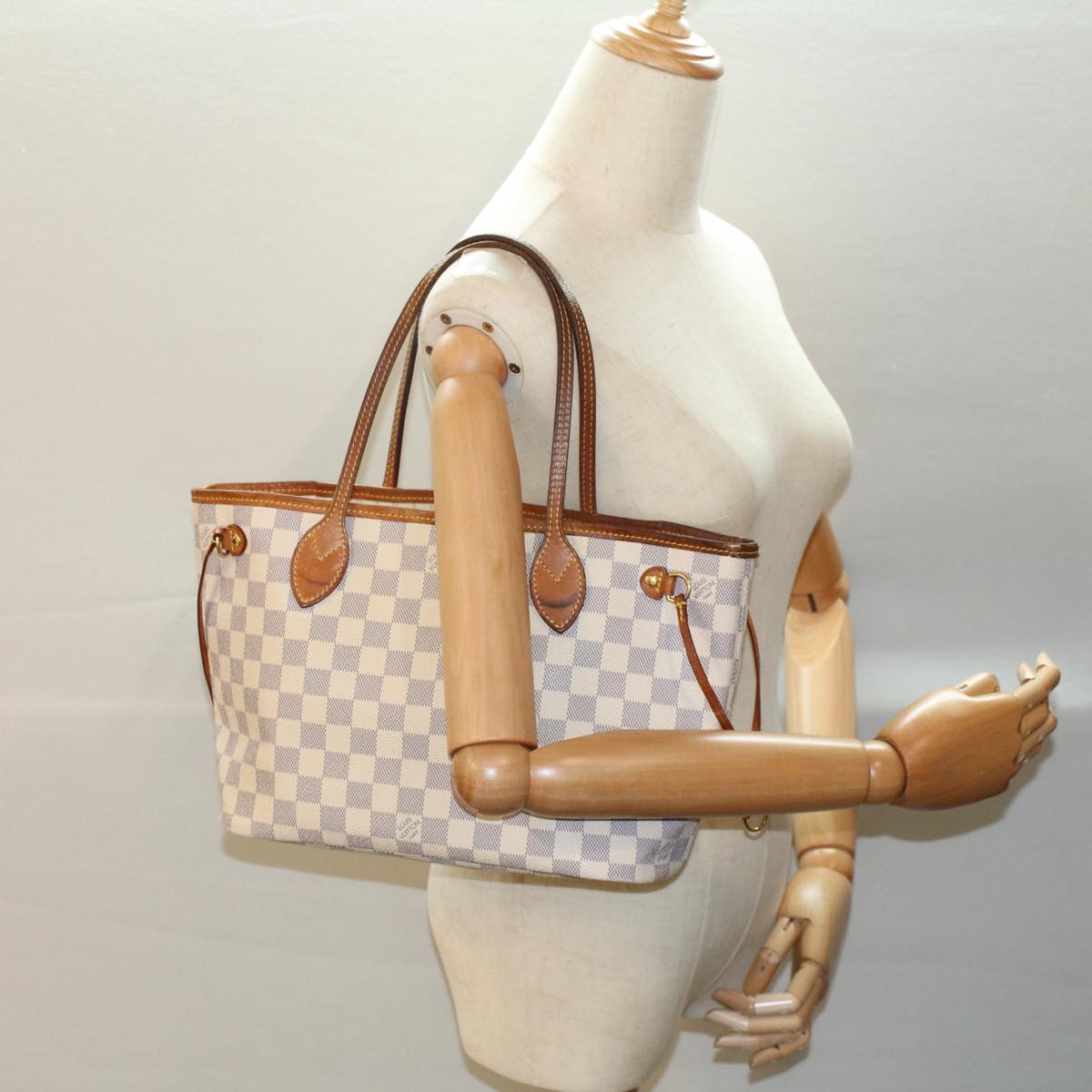 LOUIS VUITTON Damier Azur Neverfull PM Tote Bag N41362 LV rd5790
