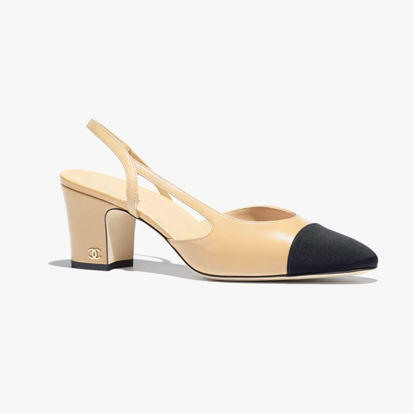 Luxury Chanel slingbacks beige black goatskin