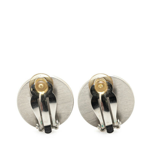 Chanel Camellia Earrings Silver Black Metal
