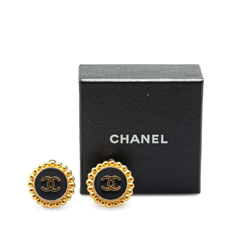 Chanel Vintage Coco Mark Earrings Gold Black