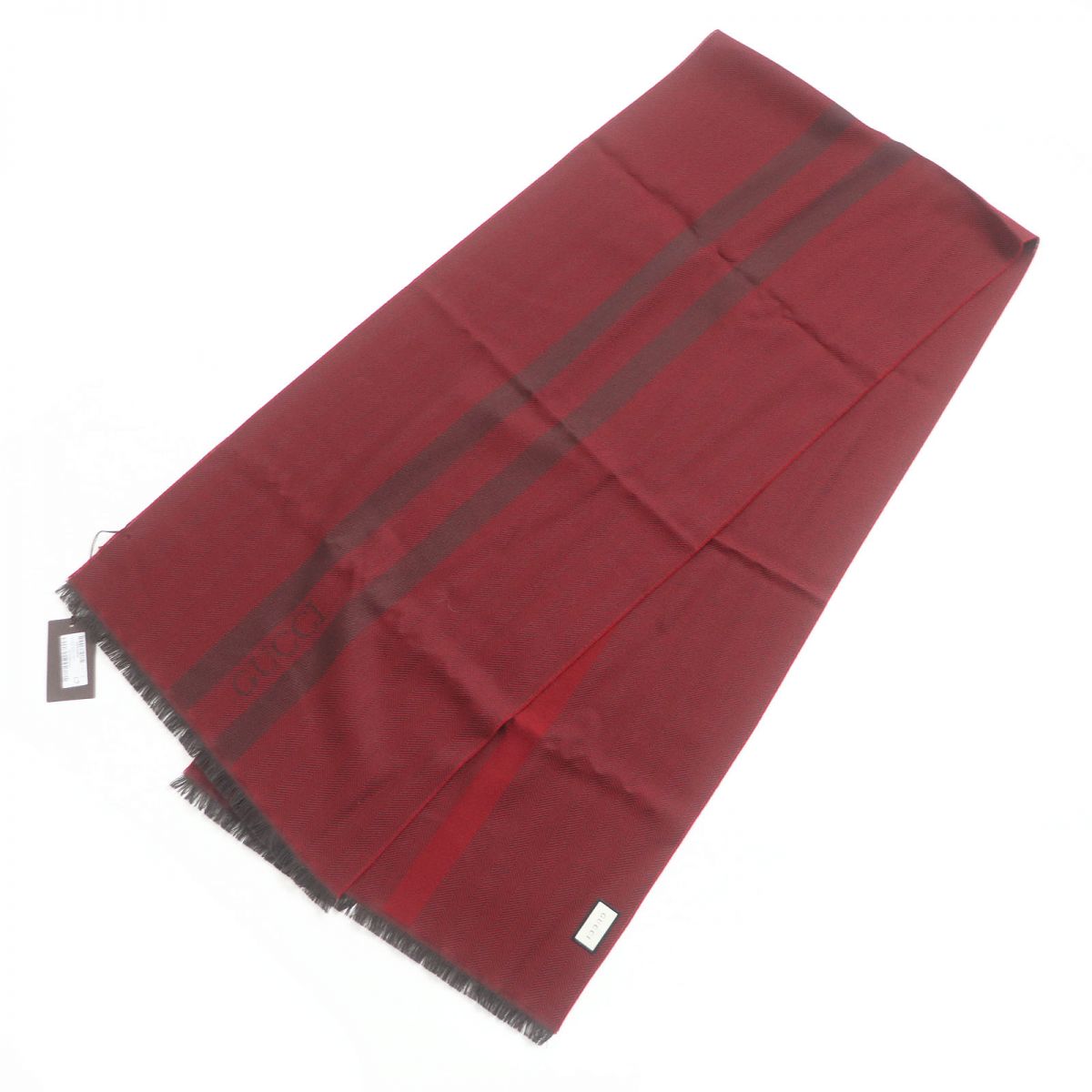 Luxury Gucci Trending 2025 Wool Herringbone Stripe Logo Fringe Scarf
