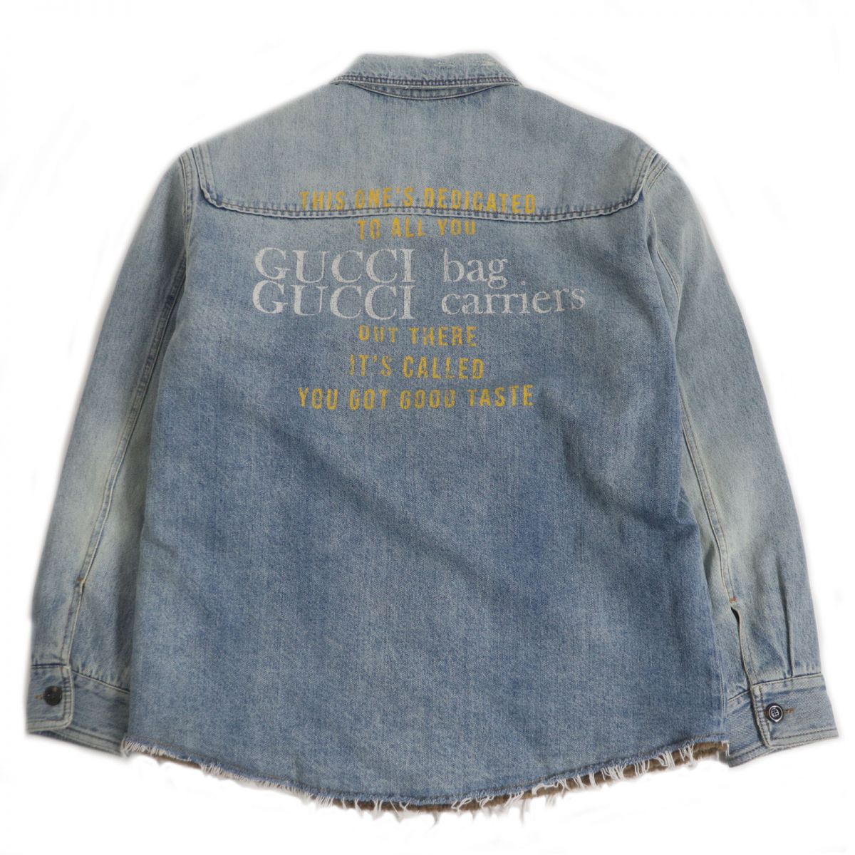 Luxury Gucci Trending 2025 Denim Jacket Distressed Fleece Lining Blue 44
