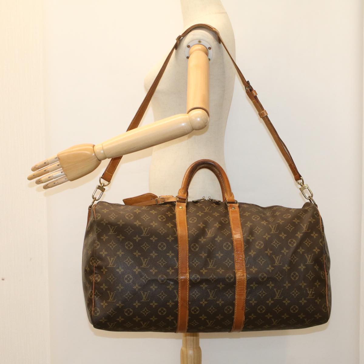 LOUIS VUITTON Monogram Keepall Bandouliere 55 Boston Bag M41414 LV th4006
