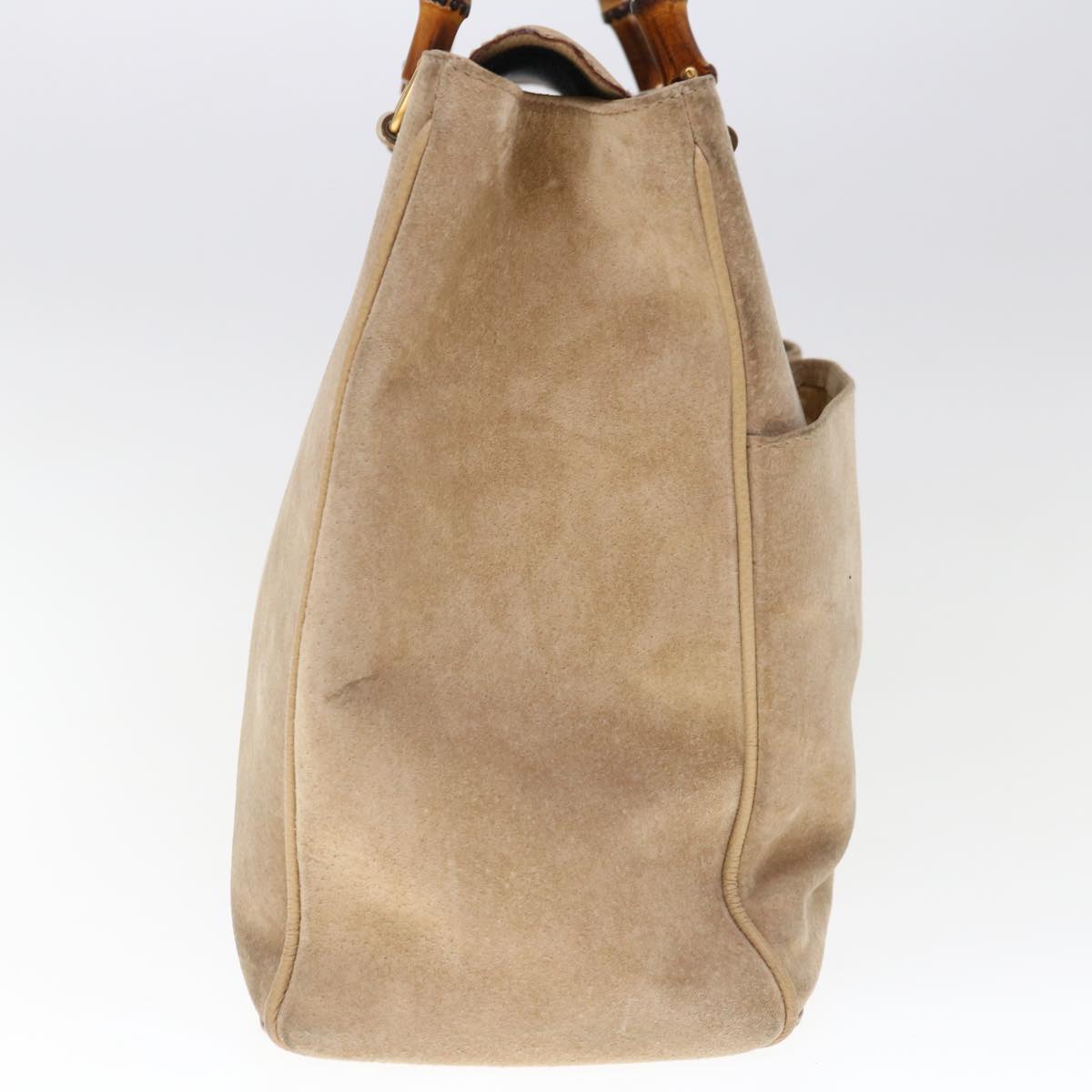 GUCCI Bamboo Hand Bag Suede 2way Beige 002 123 0322 th4517