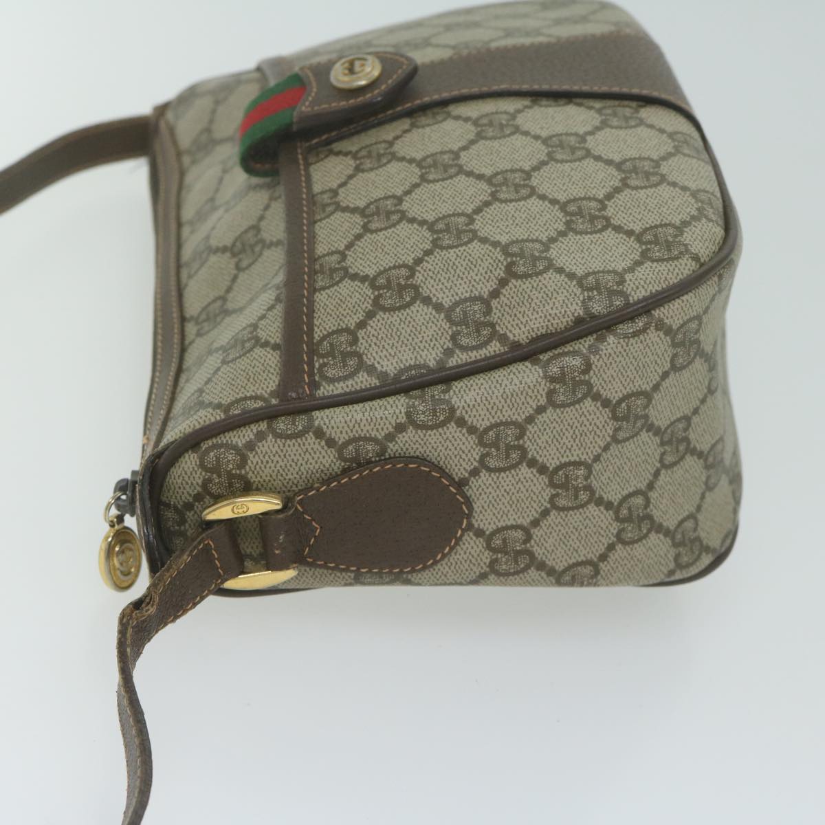 GUCCI GG Canvas Web Sherry Line Shoulder Bag PVC Beige th4529