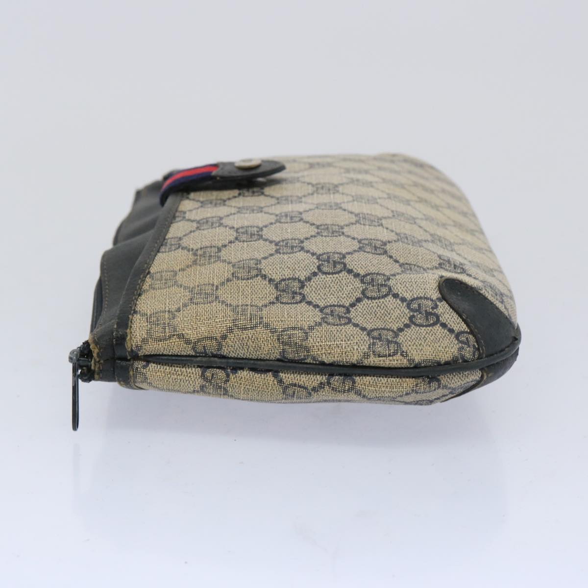 GUCCI GG Supreme Sherry Line Clutch Bag PVC Red Navy 39 02 026 th4564
