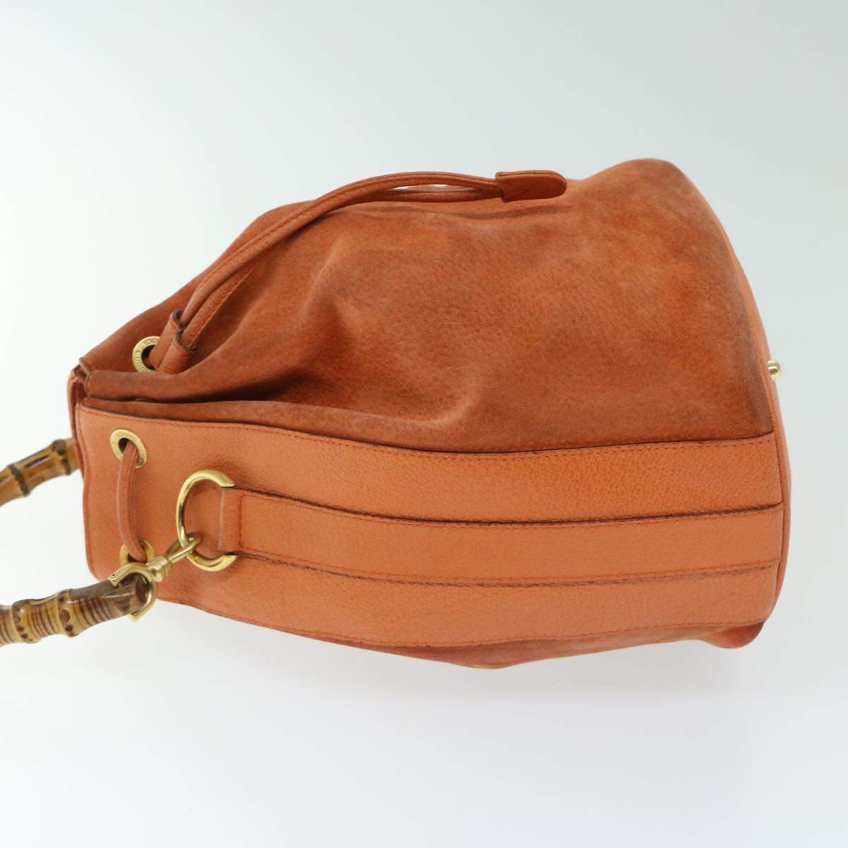 GUCCI Bamboo Hand Bag Suede Leather 2way Orange 001 2865 1657 th4580