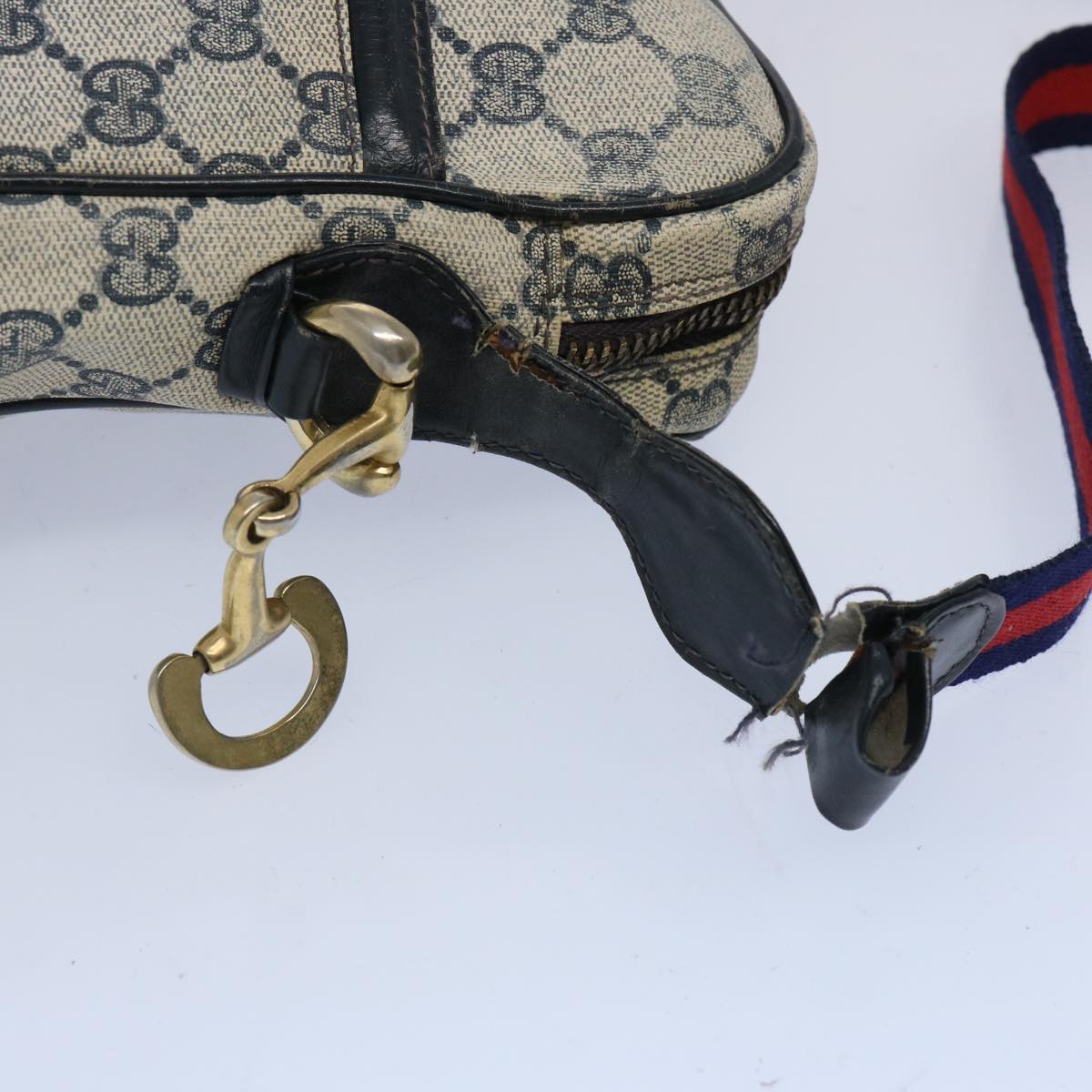 GUCCI GG Canvas Sherry Line Shoulder Bag PVC Leather Gray Red Navy 1224