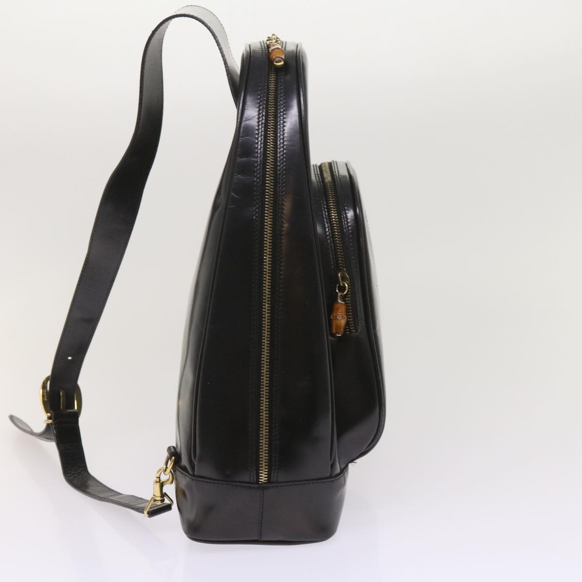 GUCCI Bamboo Shoulder Bag Leather Black 1490
