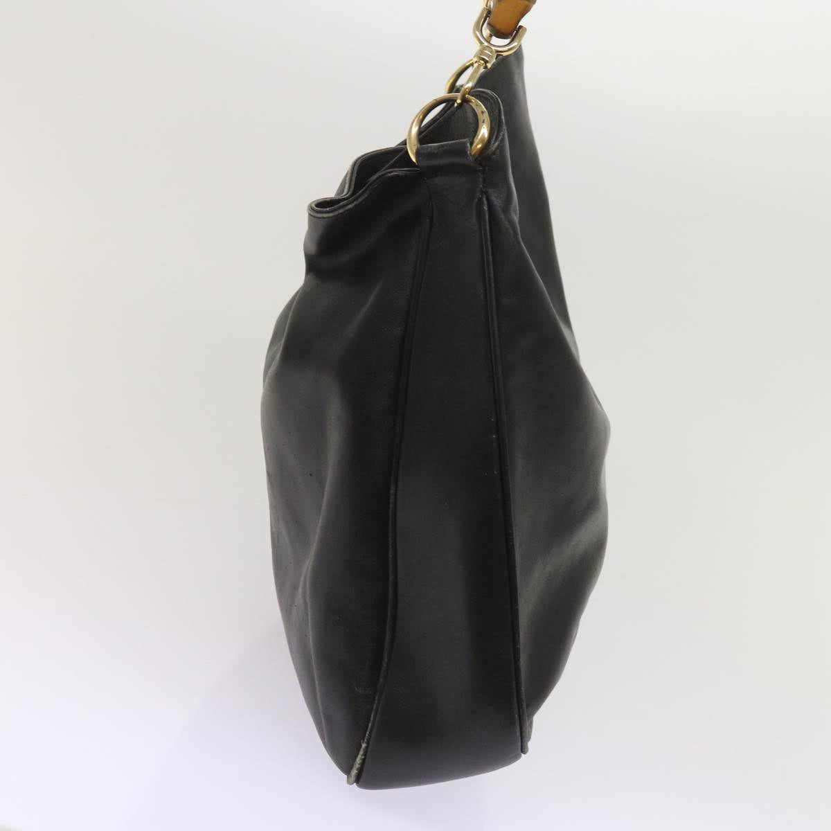 GUCCI Bamboo Hand Bag Leather Black 1493