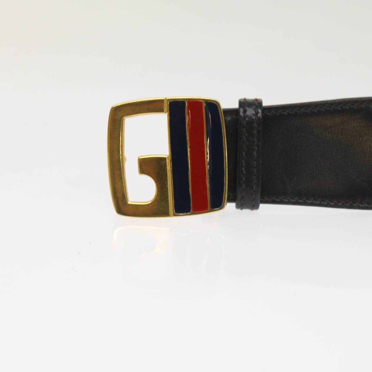GUCCI Sherry Line Belt Canvas 29.5""-31.1"" Navy Red 1510