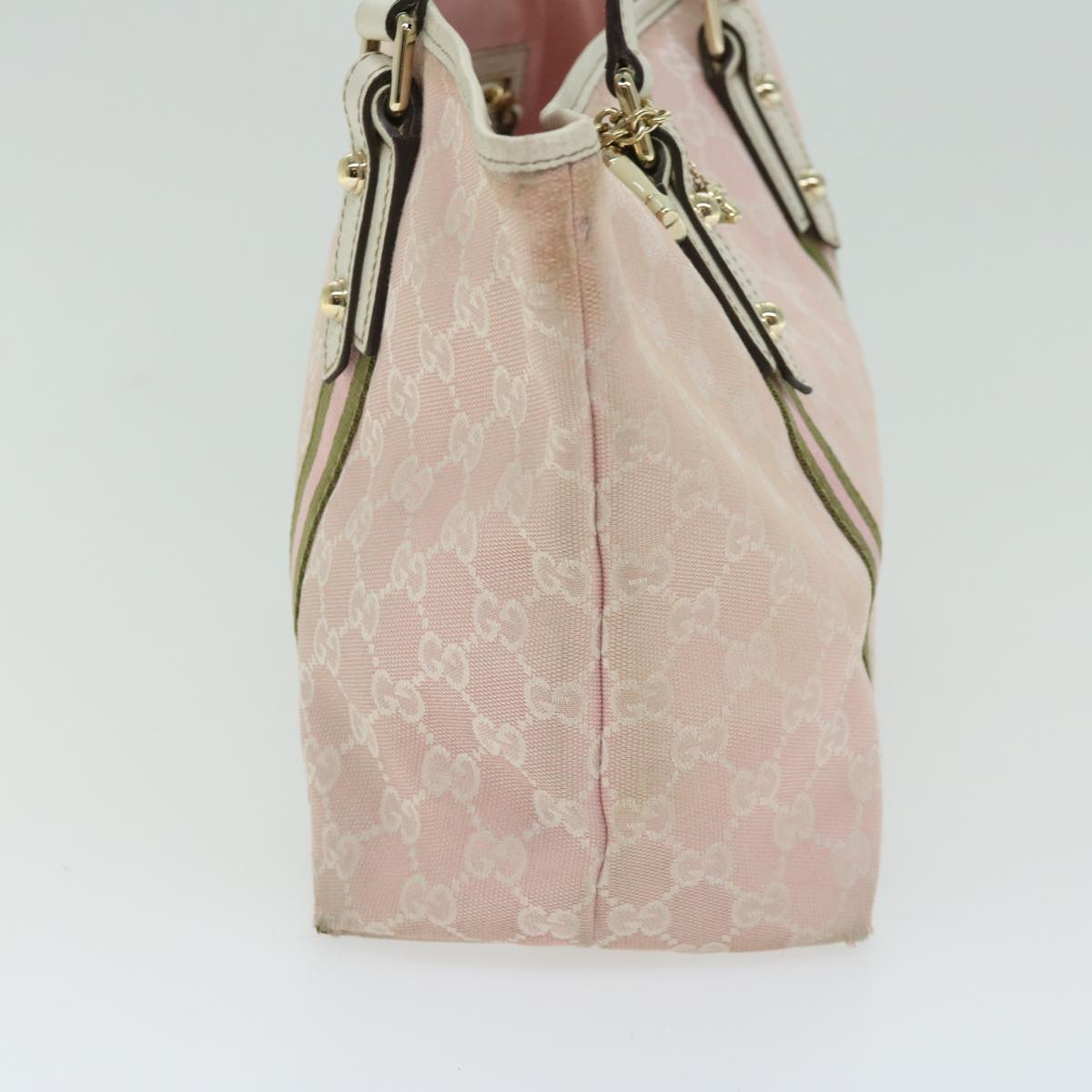 GUCCI GG Canvas Sherry Line Hand Bag Khaki Pink 137396 1565