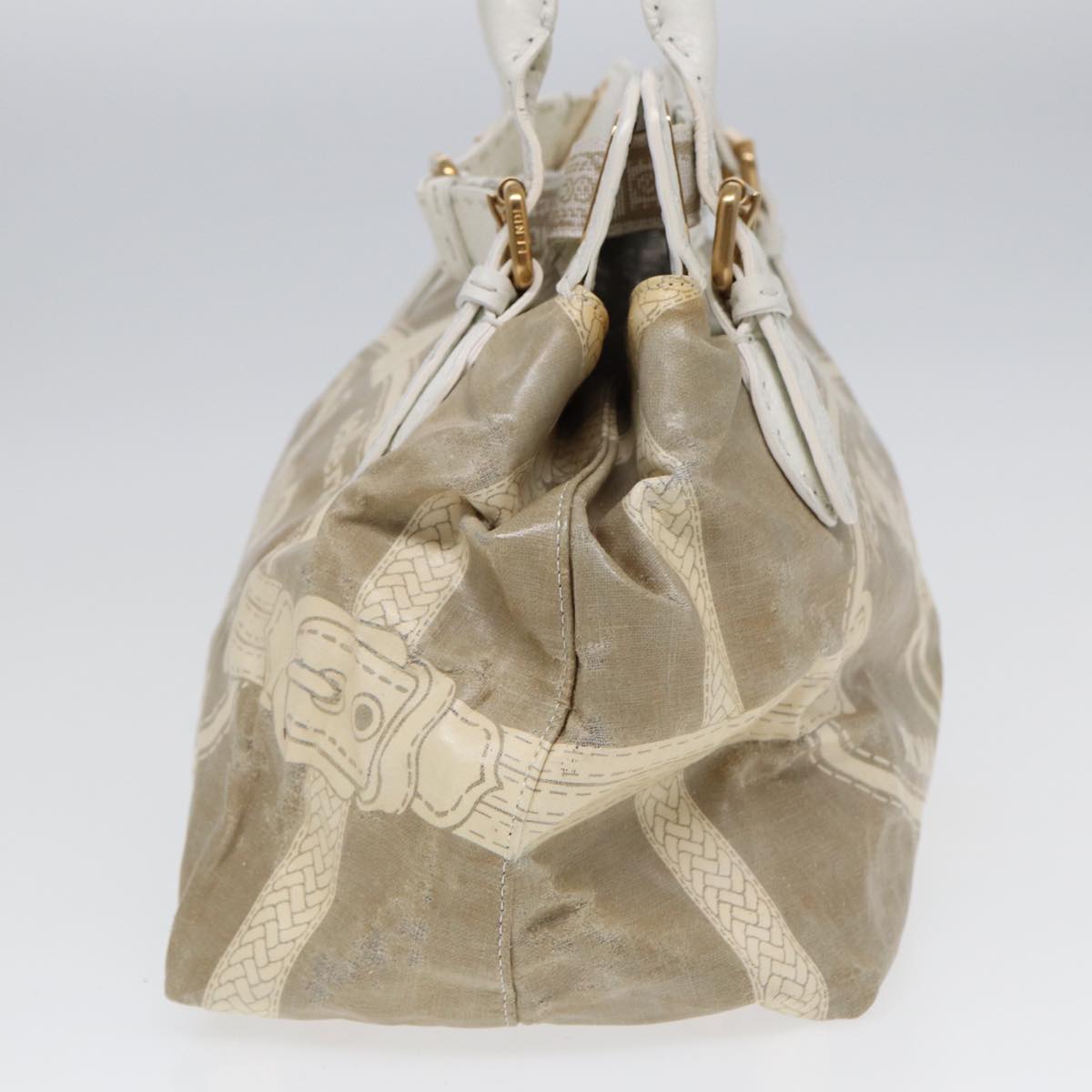 Luxury Fendi Hand Bag Nylon Leather Beige Goldti2008