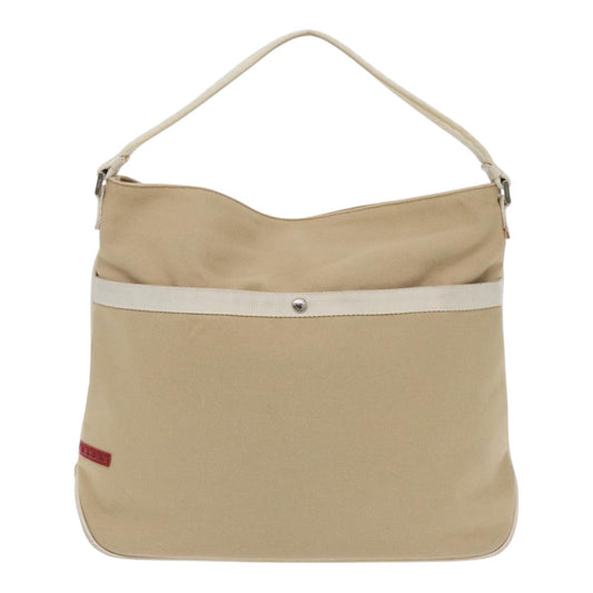 Luxury Prada Hand Bag Canvas Leather Beige White Silver ti2152