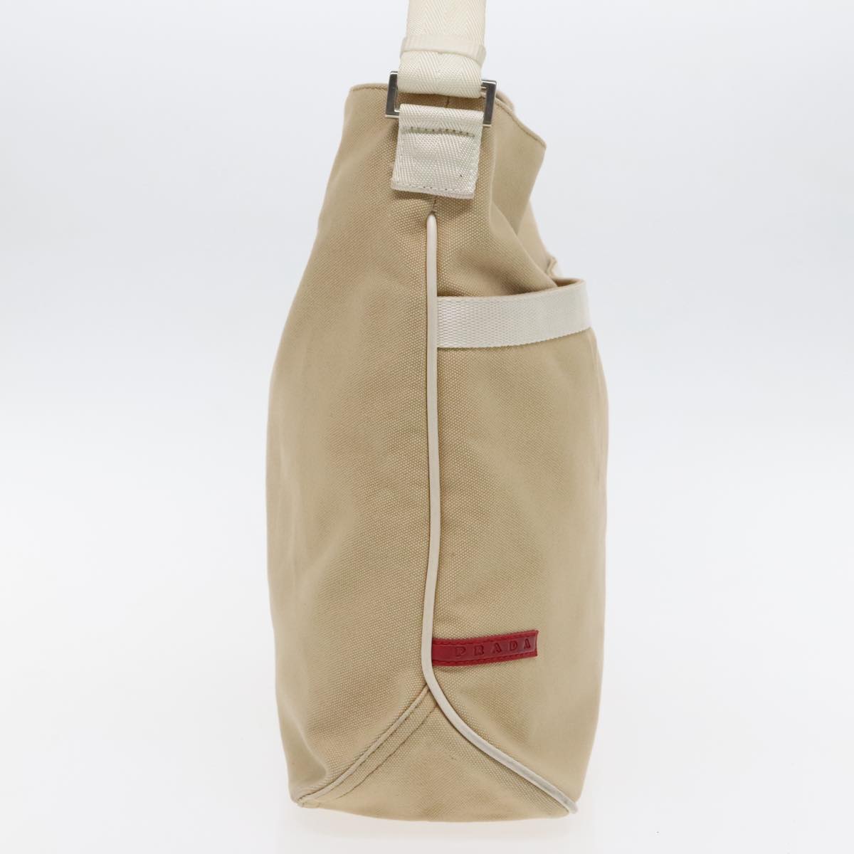 Luxury Prada Hand Bag Canvas Leather Beige White Silver ti2152
