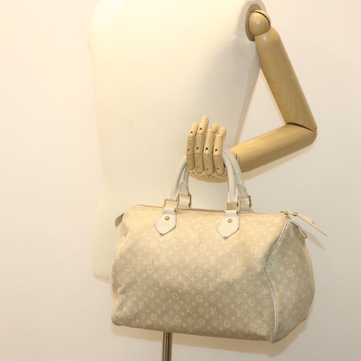 LOUIS VUITTON Monogram Mini Lin Speedy 30 Hand Bag White M95319 LV tp613
