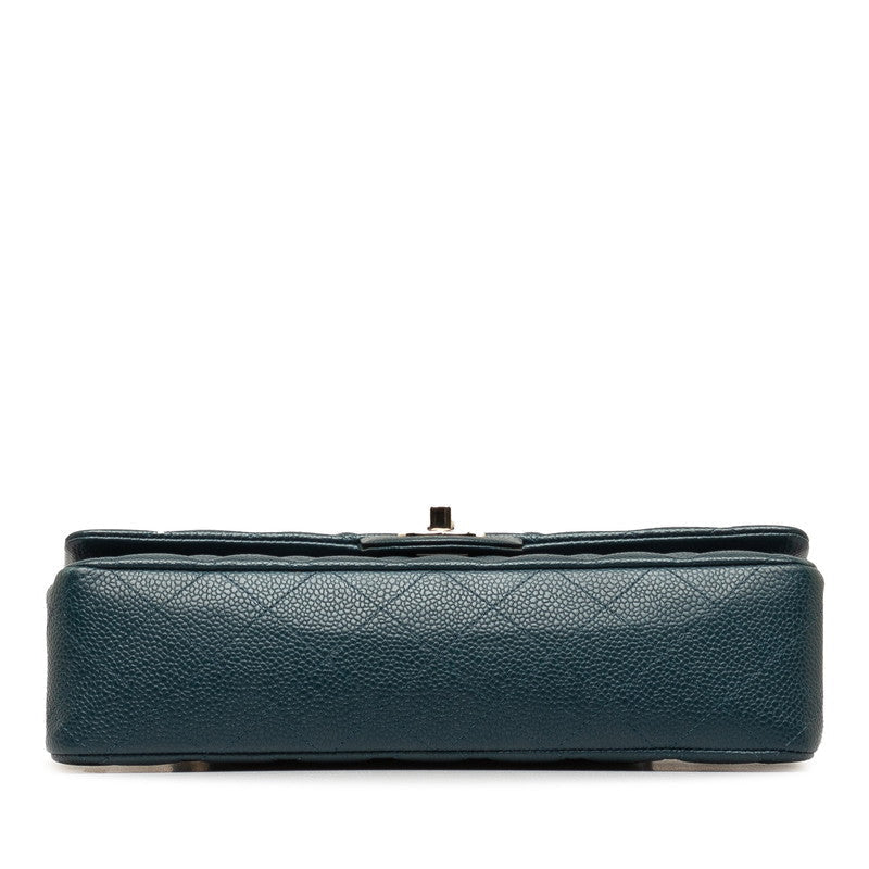 Chanel Matlasse 25 Coco Mark Double Flap Chain Shoulder Bag Blue Silver Caviar Skin