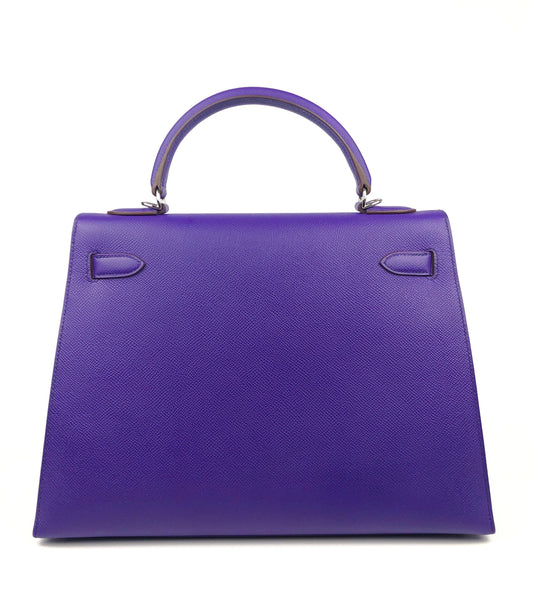 Luxury Hermes 32cm Violet Epsom Sellier Kelly w/ Palladium Hardware