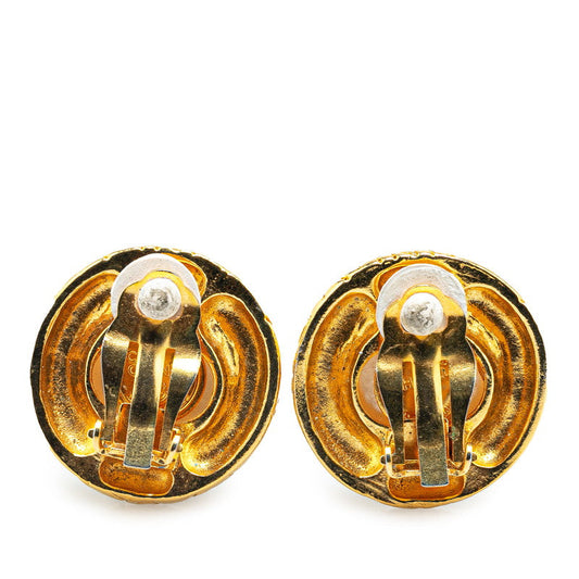Chanel Gold Plated Faux Pearl Round Earrings