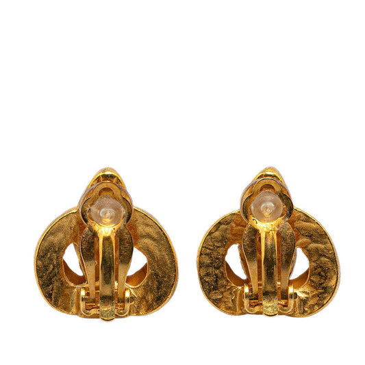 Chanel Vintage Coco Mark Heart Motif Earrings Gold Plated