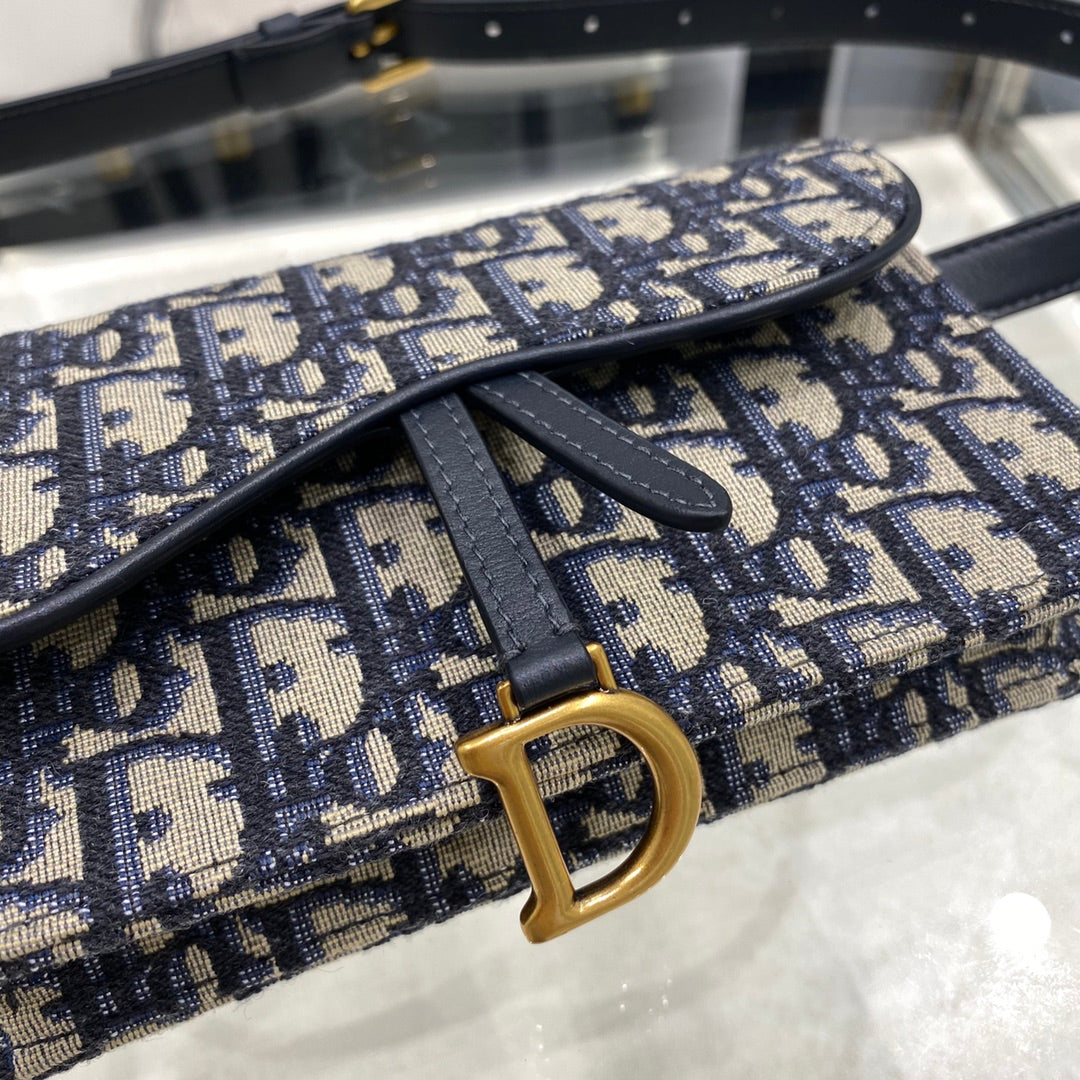 Luxury DiorSADDLE 17CM BELT BEG BLUE OBLIQUE EMBROIDERY