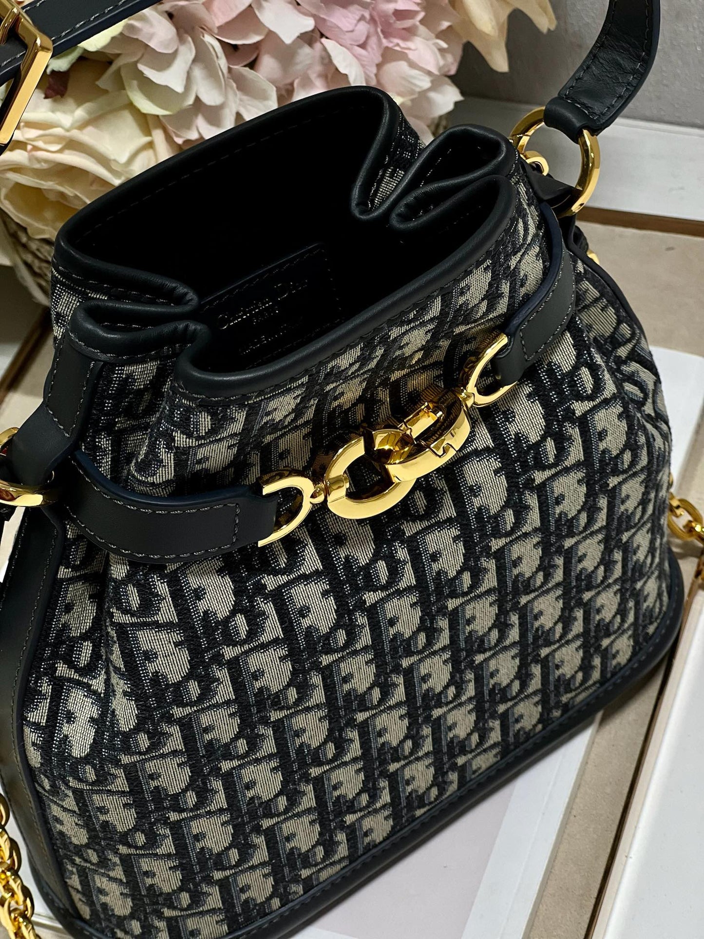 Luxury DiorCEST 24CM BLUE OBLIQUE EMBROIDERY