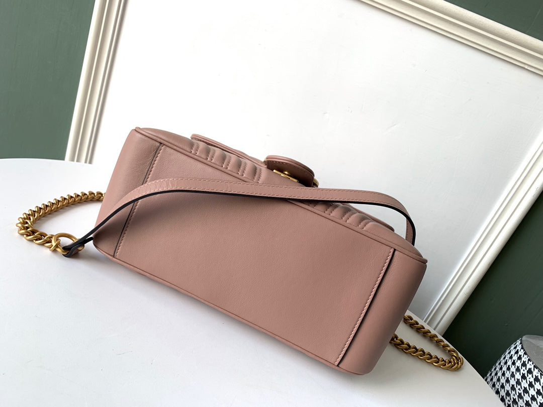 Luxury Gucci GG Marmont 26.5cm Dark Beige Calfskin Gold Hardware