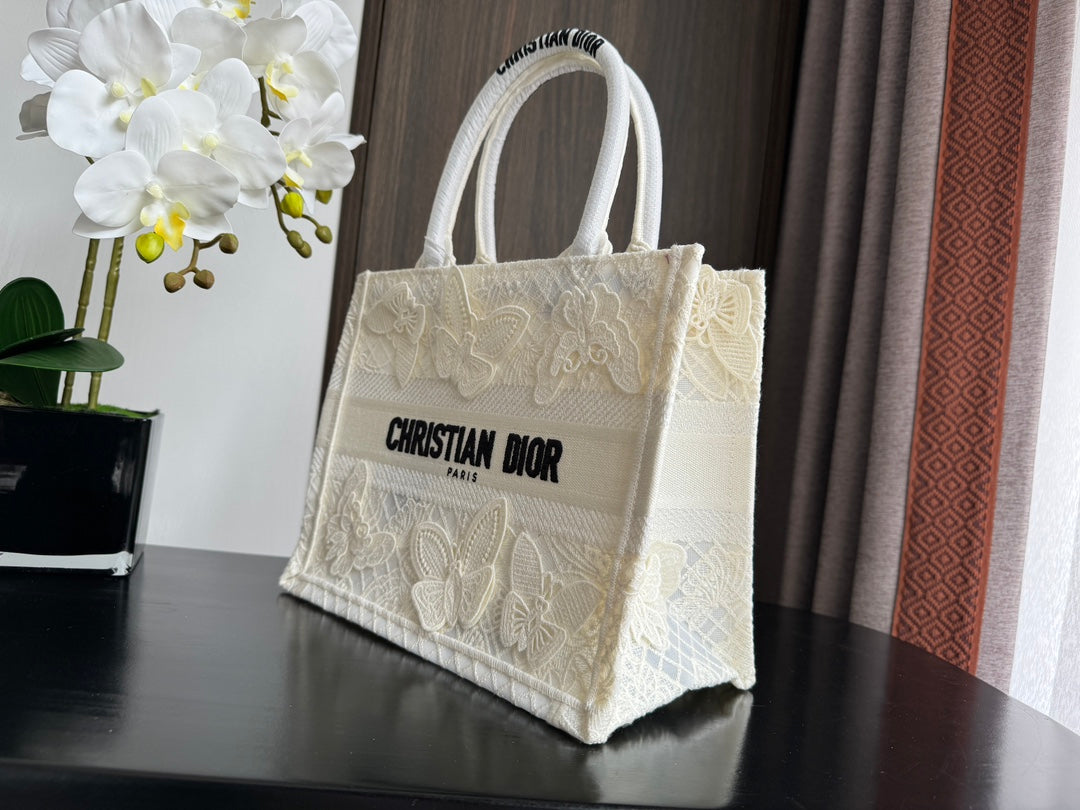 Luxury DiorSmall Book Tote 26.5cm Butterfly Zodiac White