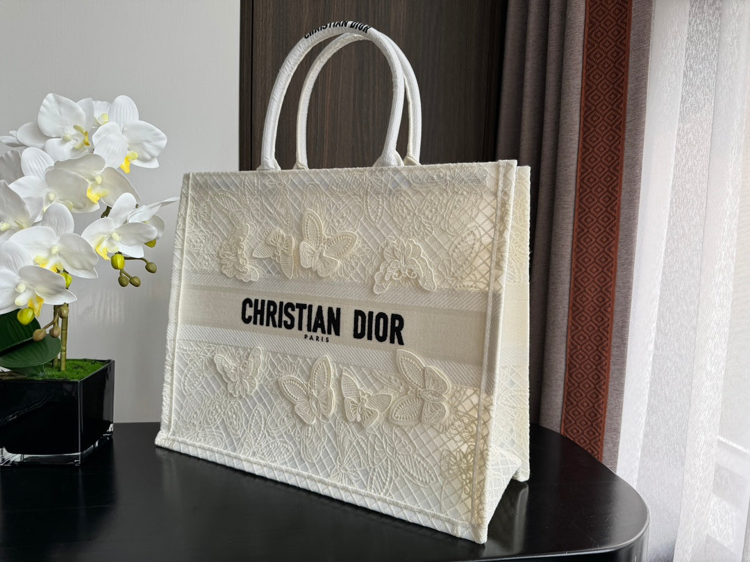 Luxury DiorLarge Book Tote 42cm Butterfly Zodiac White