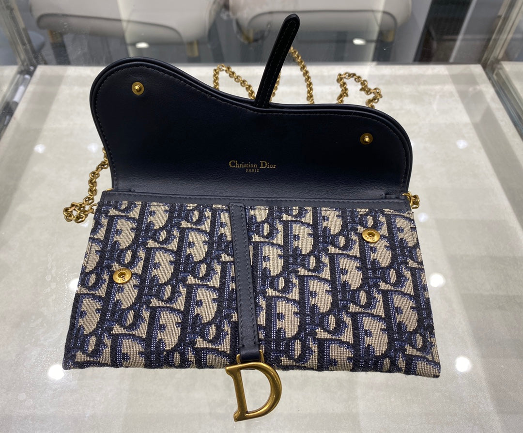 Luxury DiorSaddle WOC 19cm Blue Obique Embroidery
