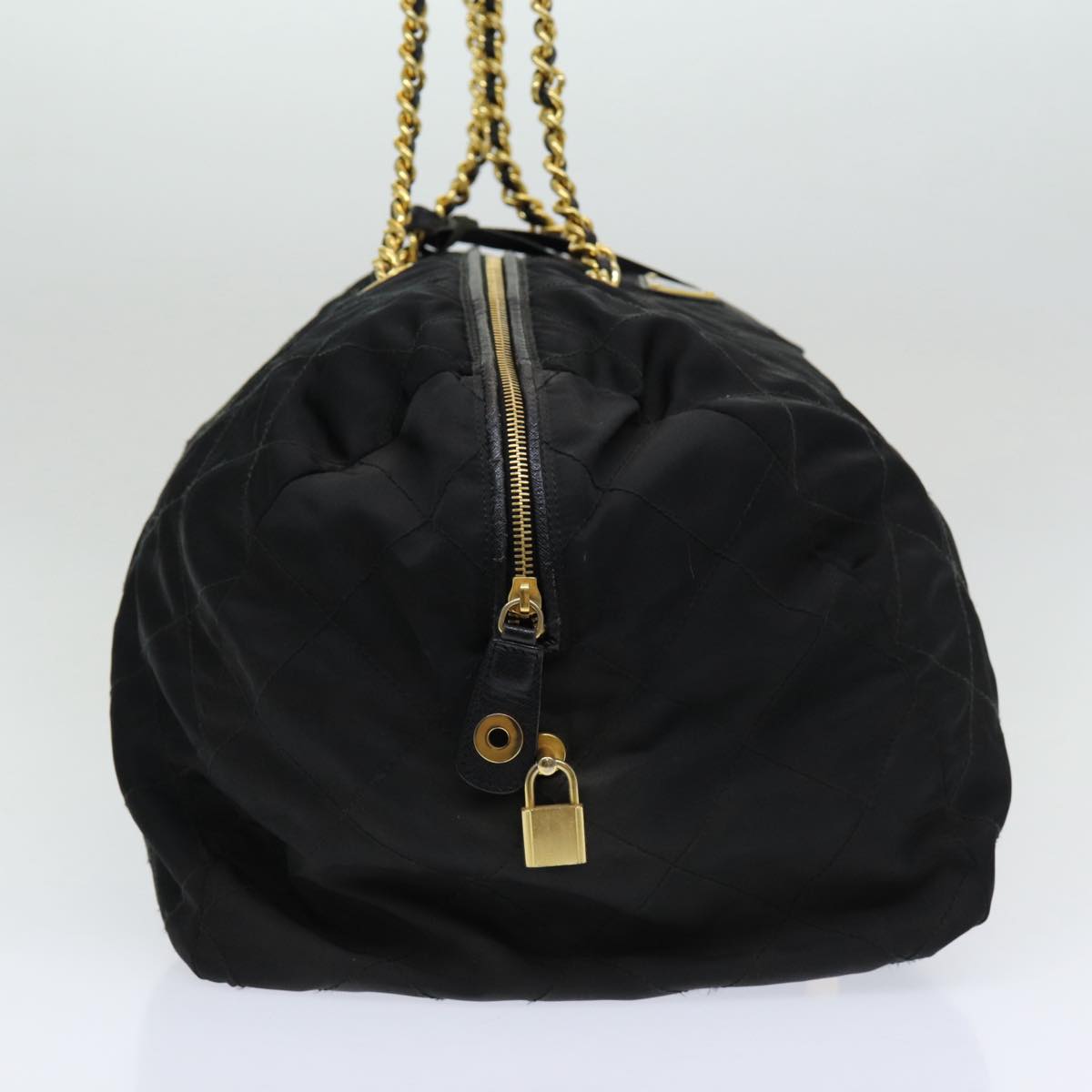Luxury Prada Quilted Chain Boston Bag Nylon Black yb650