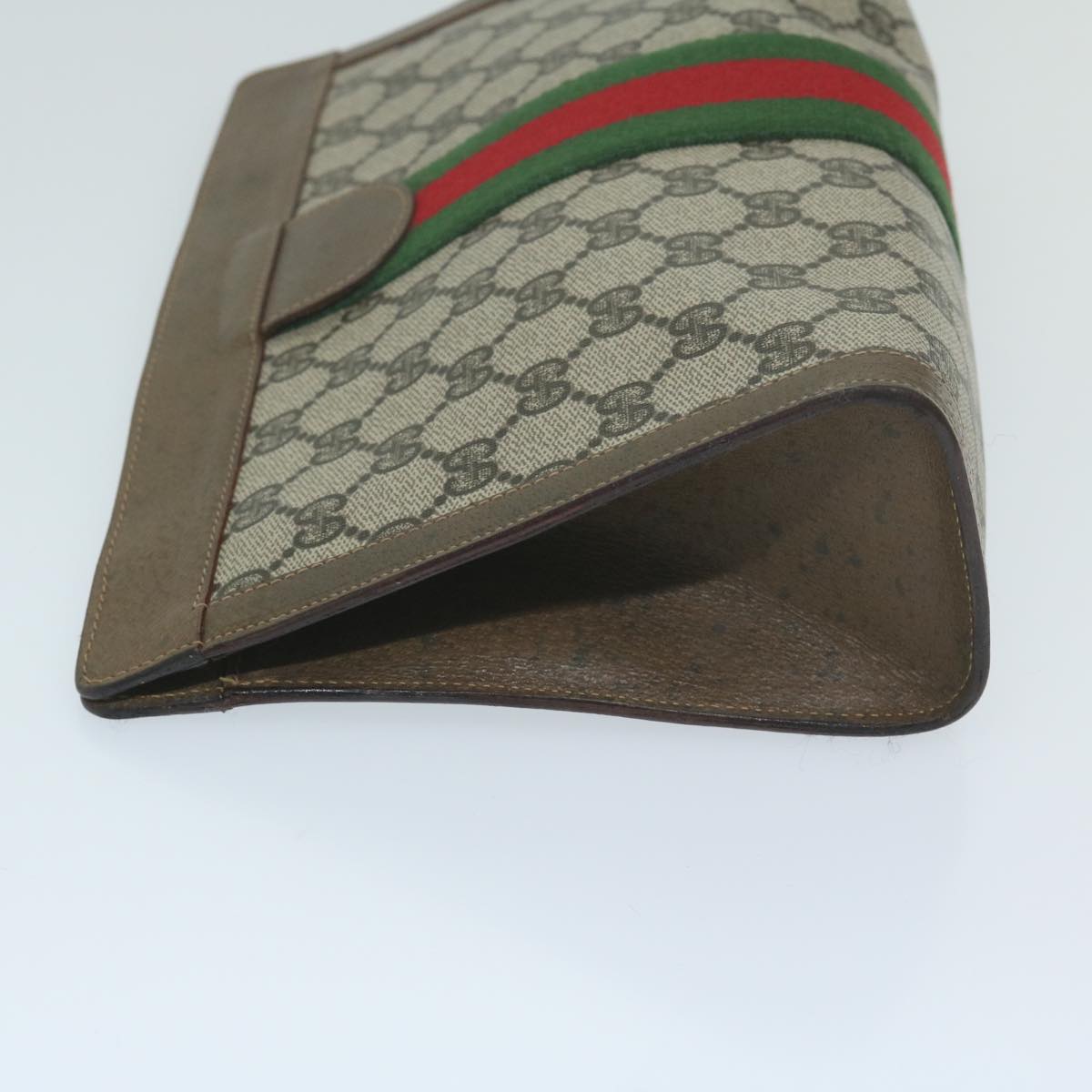 GUCCI GG Canvas Web Sherry Line Clutch Bag PVC Beige Red Green 10133