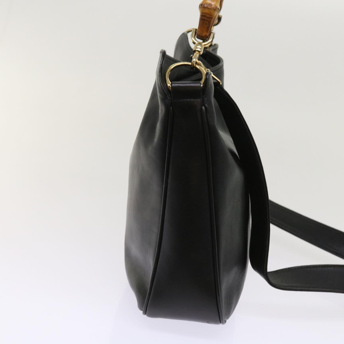GUCCI Bamboo Hand Bag Leather 2way Black 001 1705 1638 10179