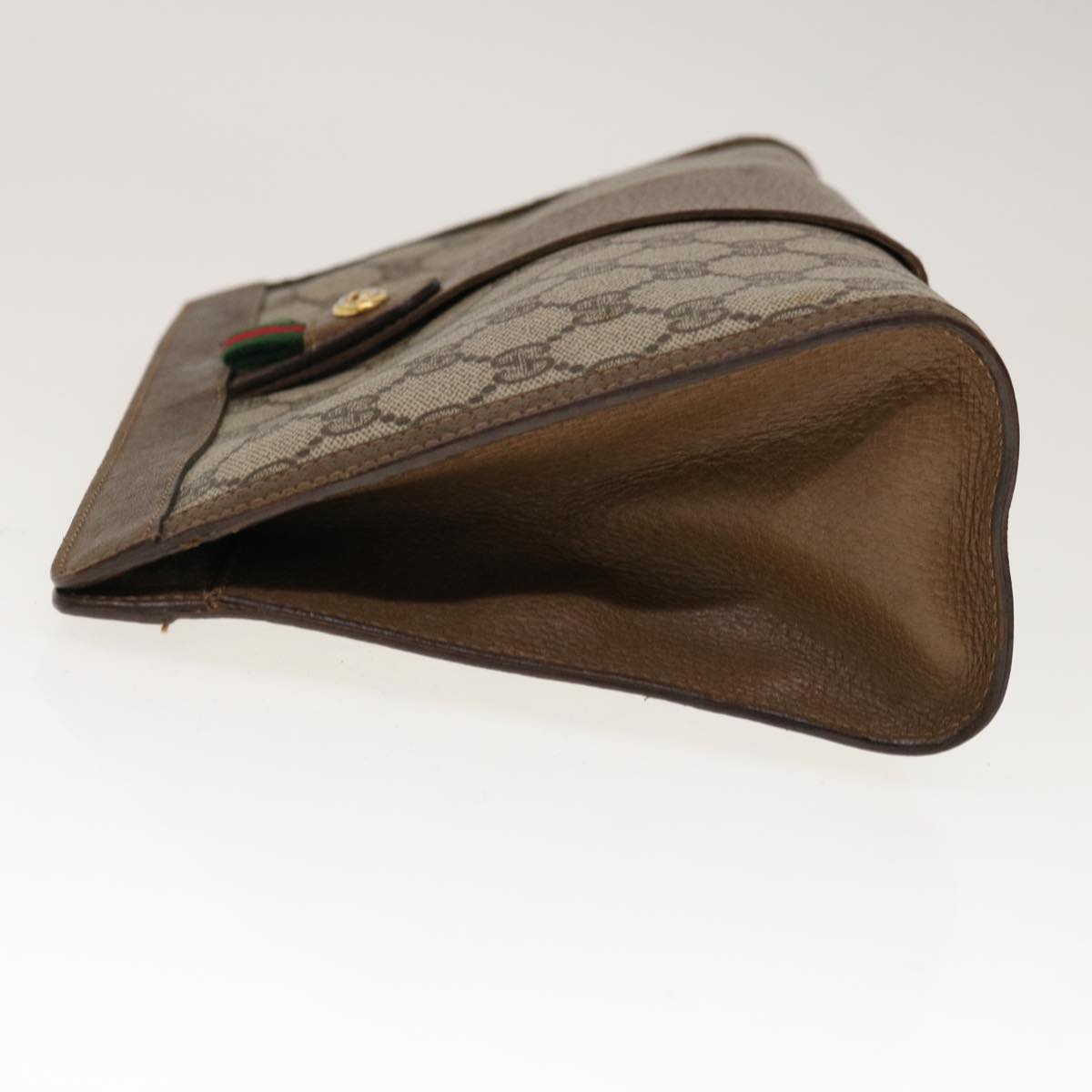 GUCCI GG Canvas Web Sherry Line Clutch Bag PVC Beige Green Red 10292