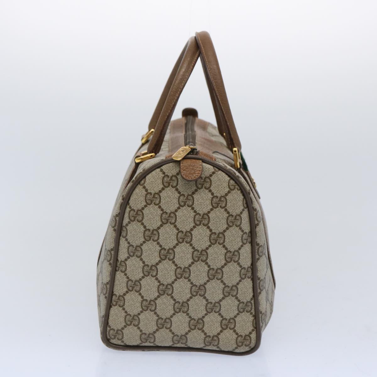 GUCCI GG Canvas Web Sherry Line Boston Bag Beige Green 111 02 007 10448