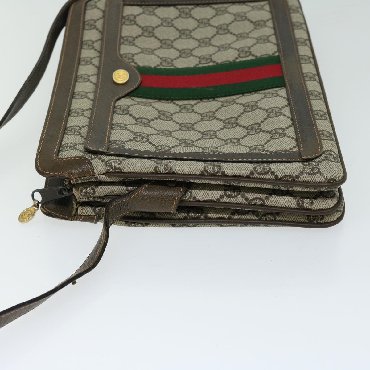 GUCCI GG Supreme Web Sherry Line Shoulder Bag PVC Beige 378 001 10712