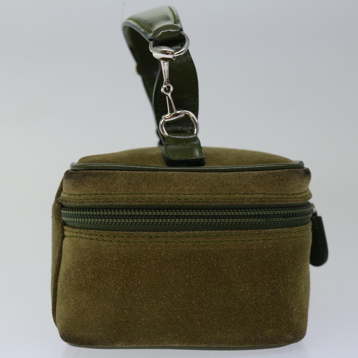 GUCCI Horsebit Vanity Cosmetic Pouch Suede Green 032 1705 10797