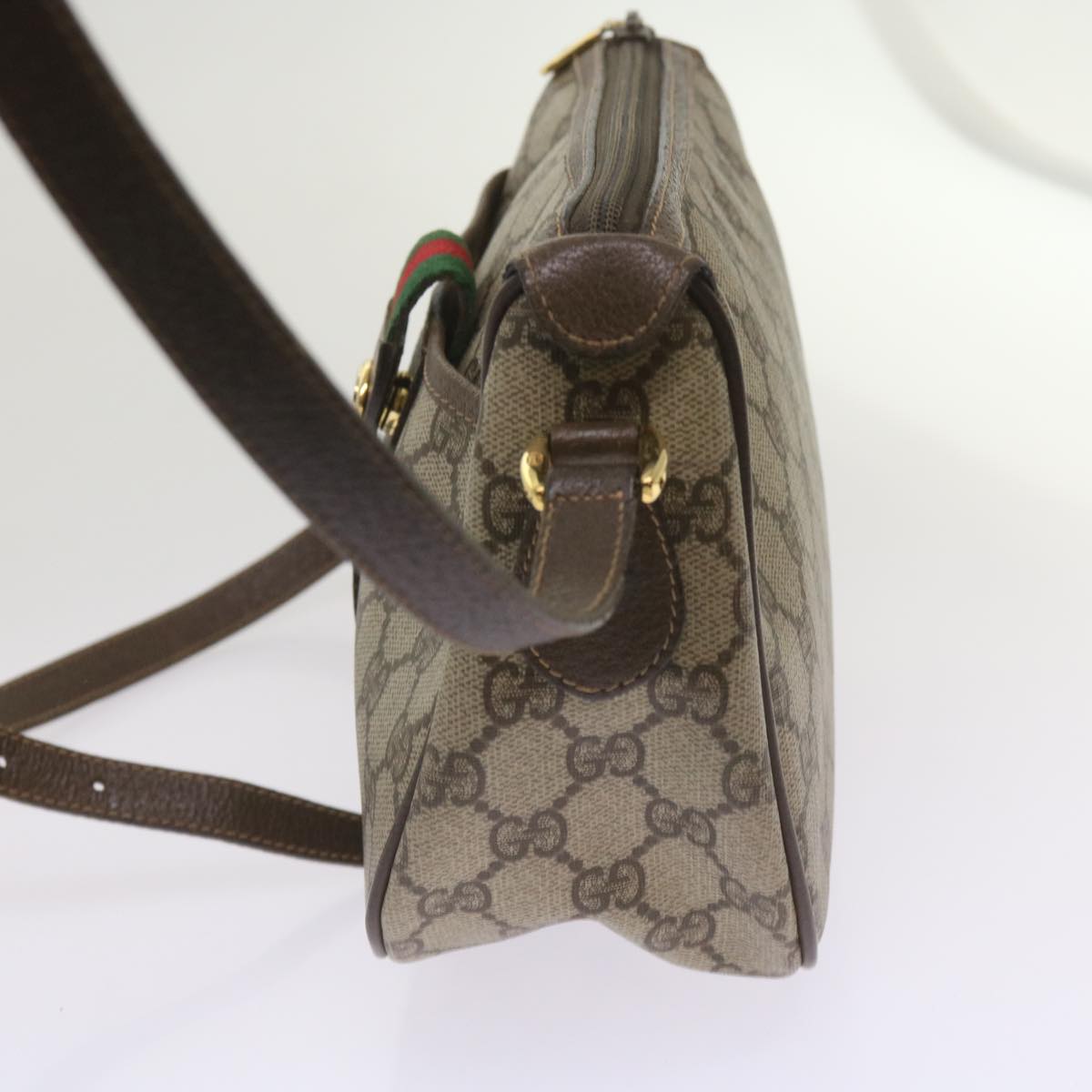 GUCCI GG Canvas Web Sherry Line Shoulder Bag Red Beige 89 02 032 10871