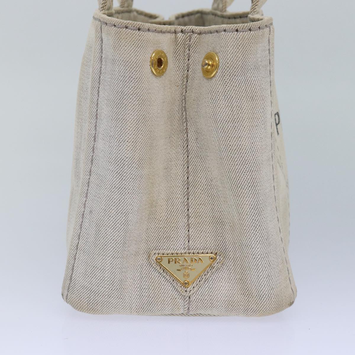 Luxury Prada Canapa PM Hand Bag Denim Gold White yk14346