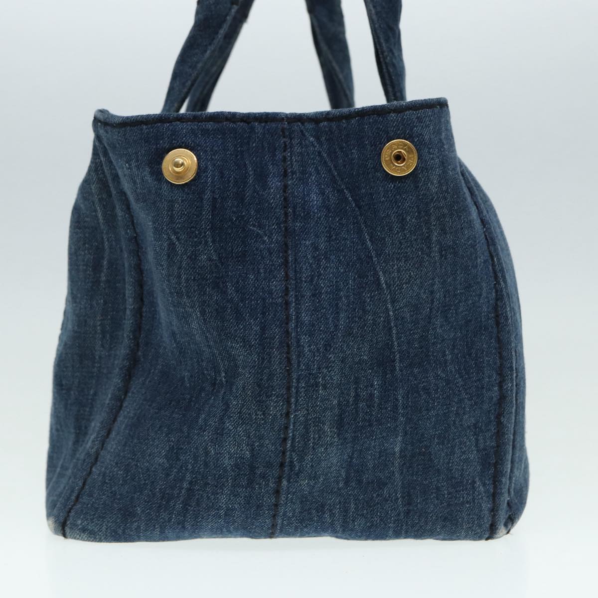 Luxury Prada Canapa MM Hand Bag Denim Blue Gold yk14385