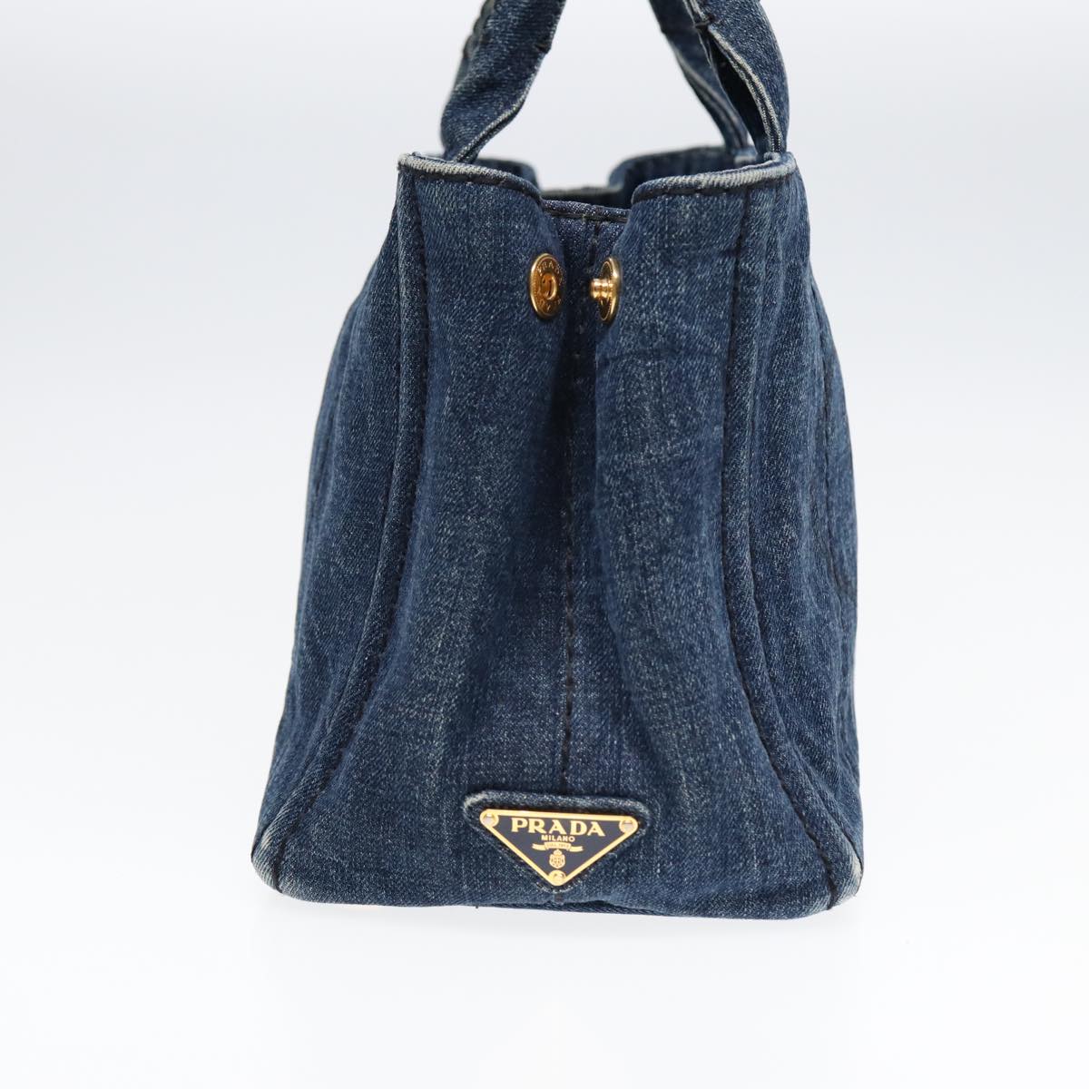 Luxury Prada Canapa PM Hand Bag Denim Gold Blue yk14411