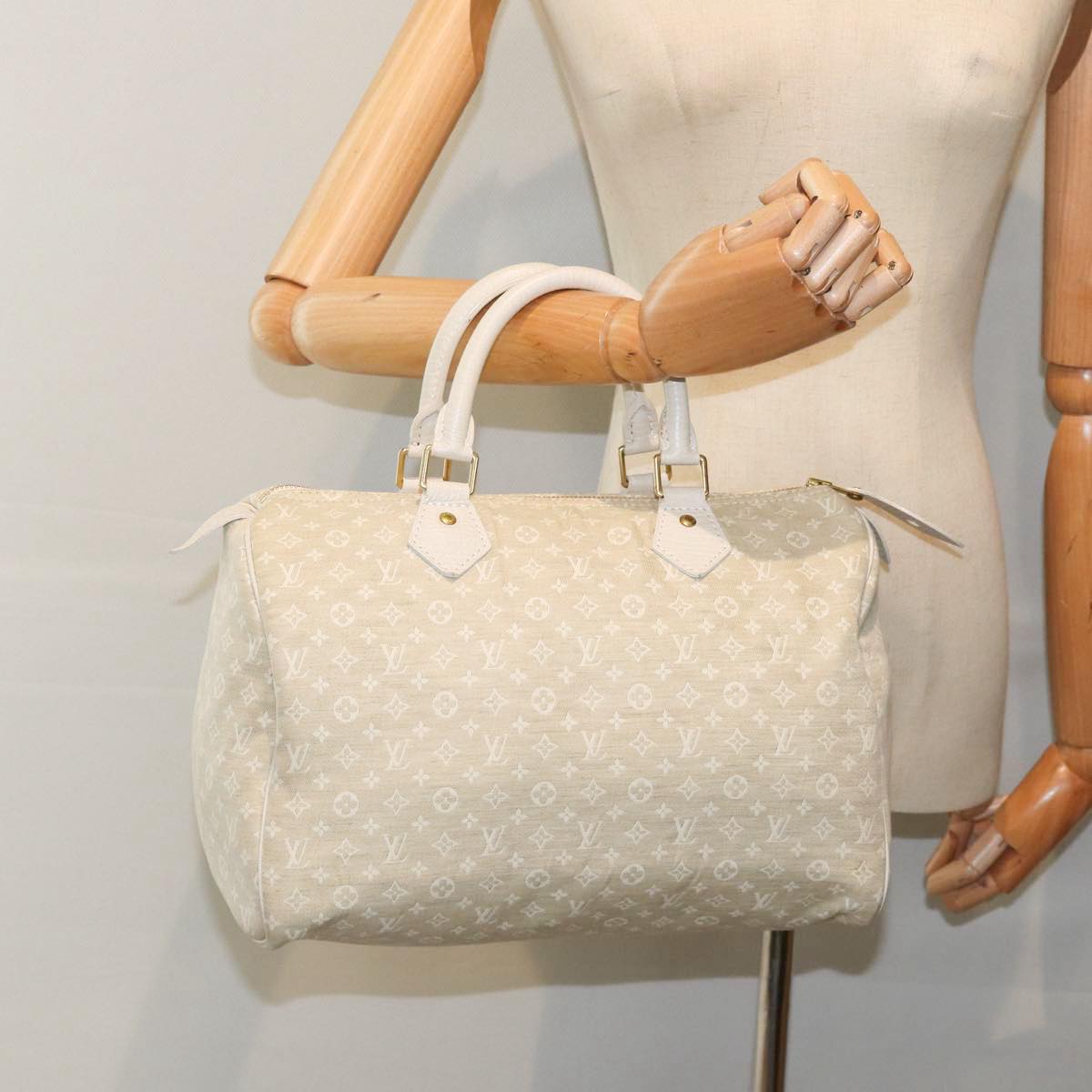 LOUIS VUITTON Monogram Mini Lin Speedy 30 Bag White Dunne M95319 LV yk14499