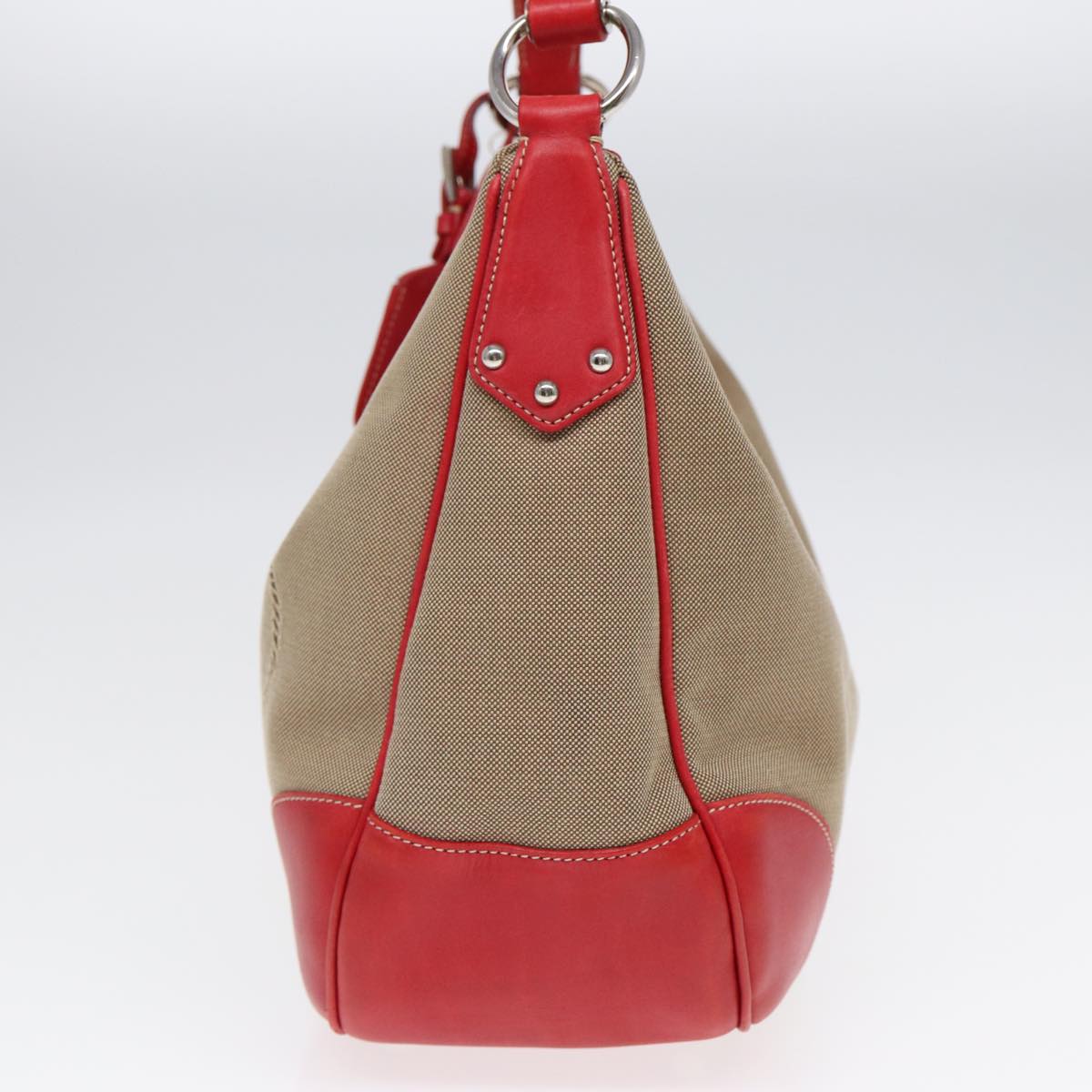 Luxury Prada Shoulder Bag Canvas Leather Red Silver beige yk14646