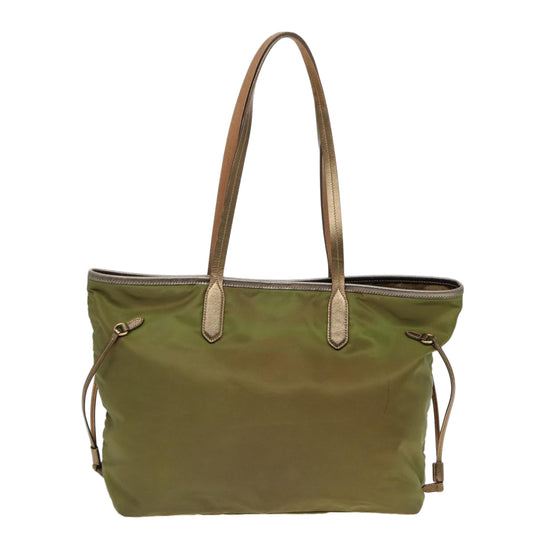 Luxury Prada Tote Bag Nylon Green Gold yk14680