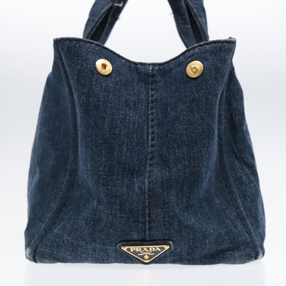 Luxury Prada Canapa MM Hand Bag Denim Blue Gold yk14905
