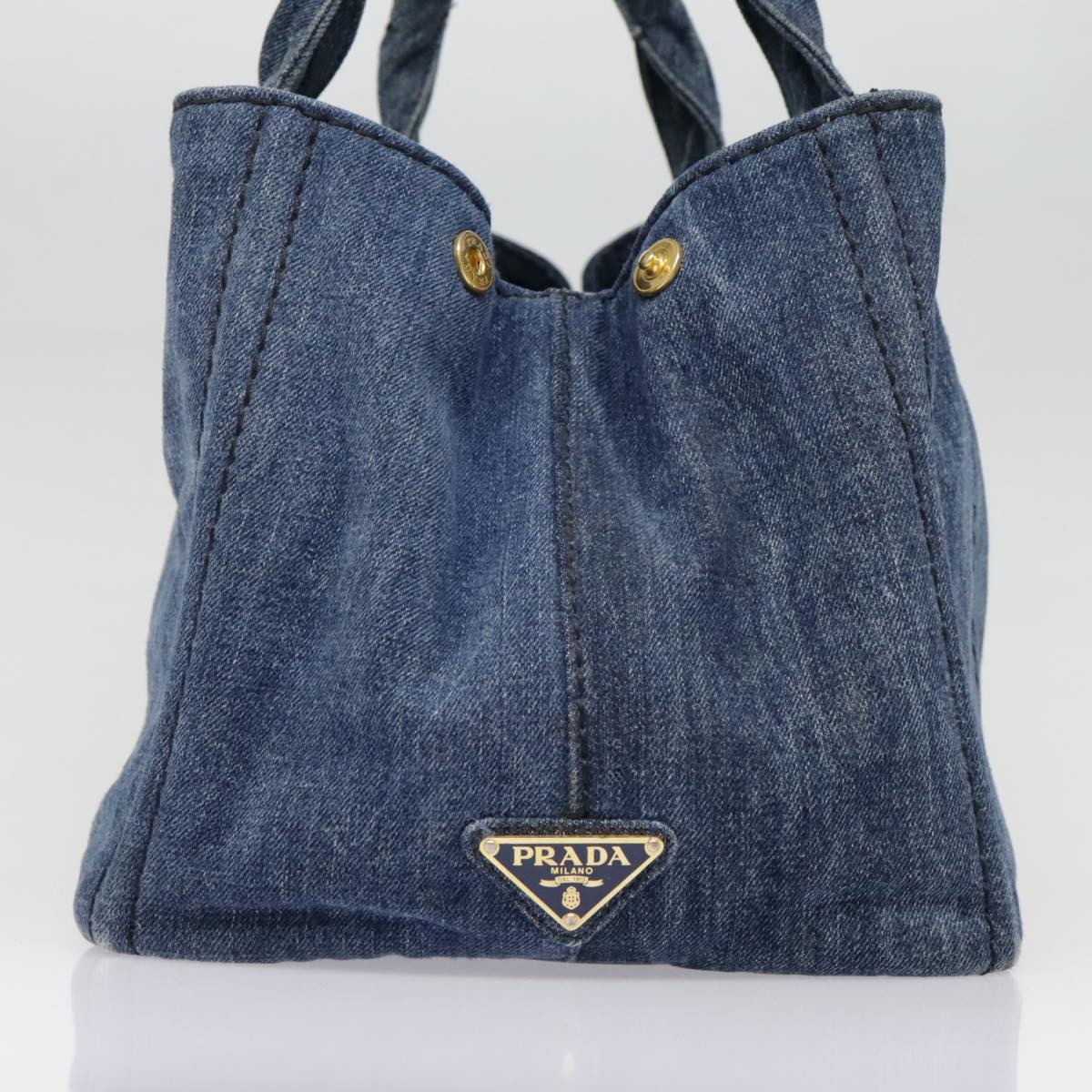Luxury Prada Canapa MM Hand Bag Denim Blue Gold yk15133