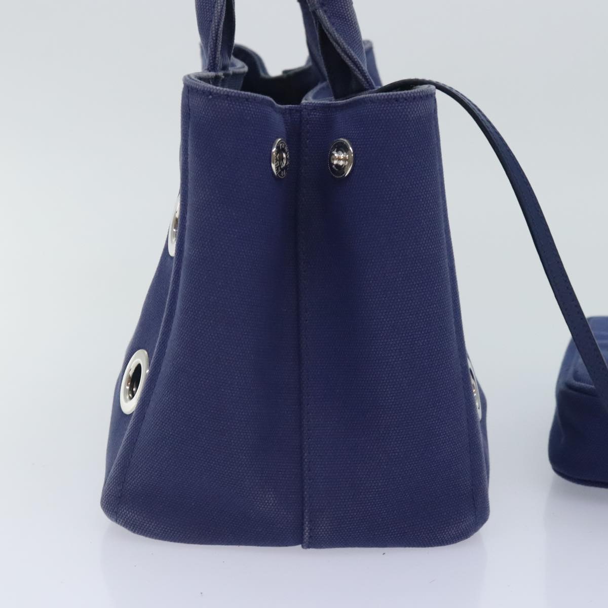 Luxury Prada Canapa PM Hand Bag Canvas 2way Navy Silver yk15141