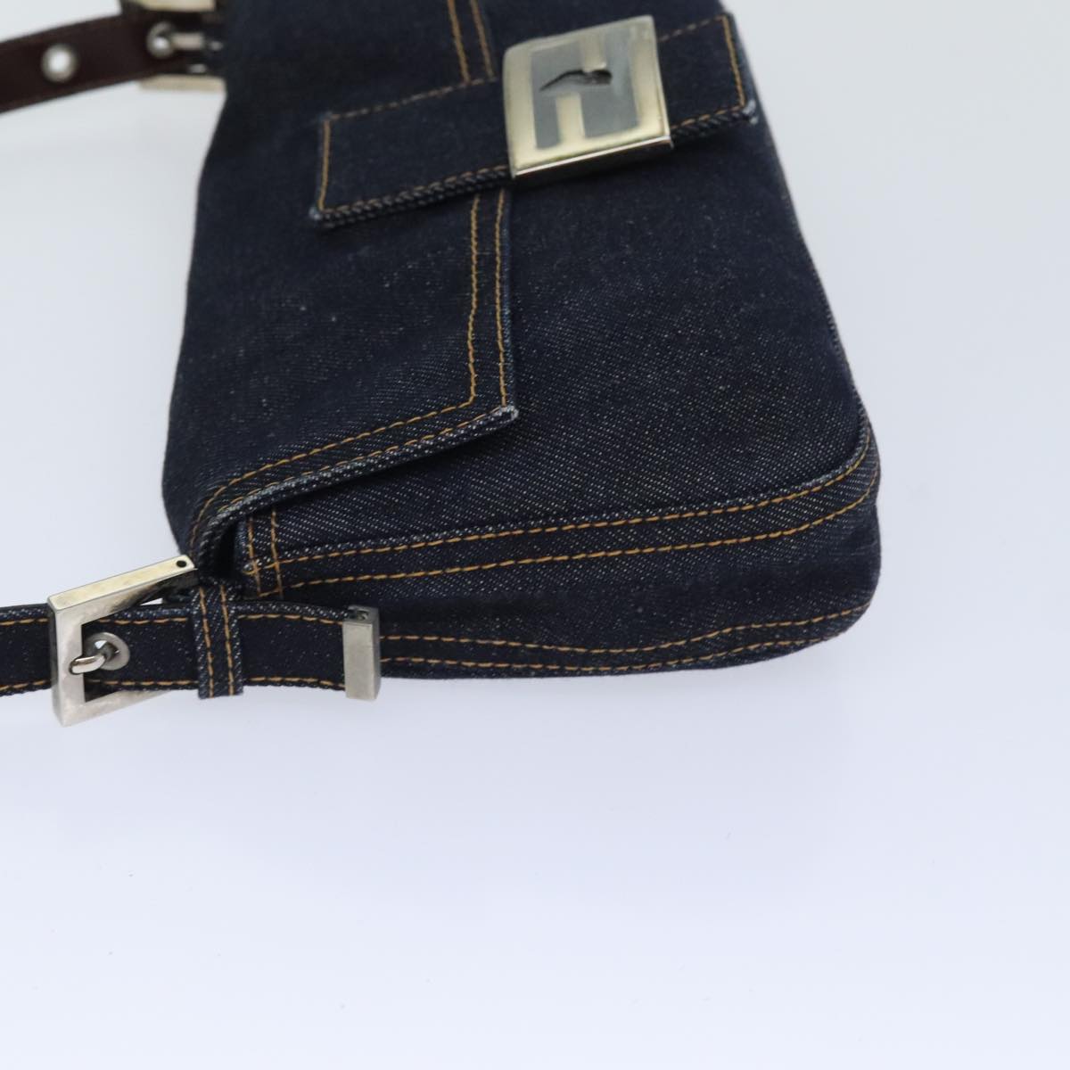 Luxury Fendi Mamma Baguette Shoulder Bag Denim Navy Silveryk15240A
