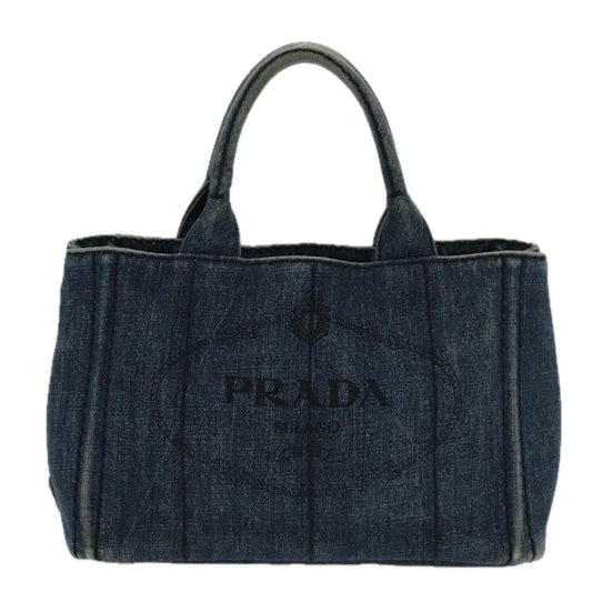 Luxury Prada Canapa PM Hand Bag Denim Blue Gold yk15518